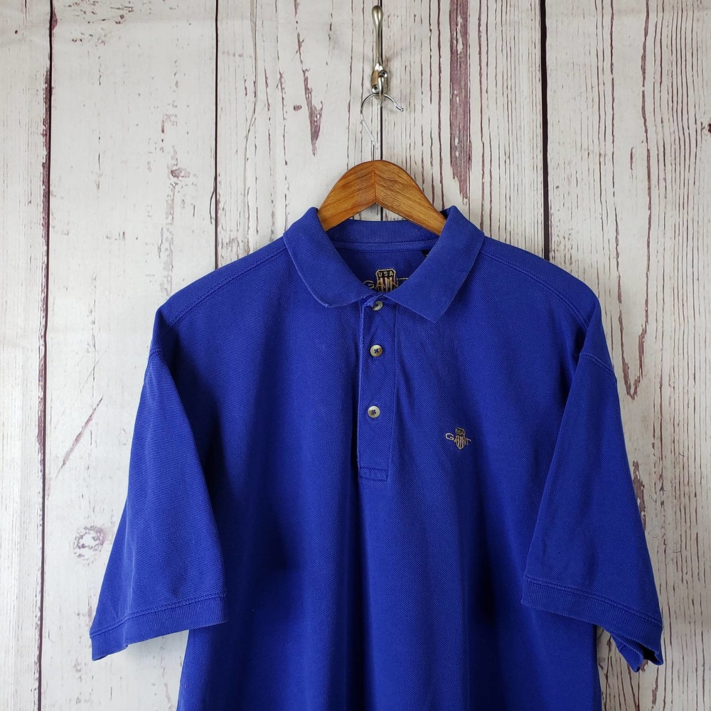 Gant USA 1990's Vintage Polo Shirt Mens Size Large Short Sleeve Cotton Blue